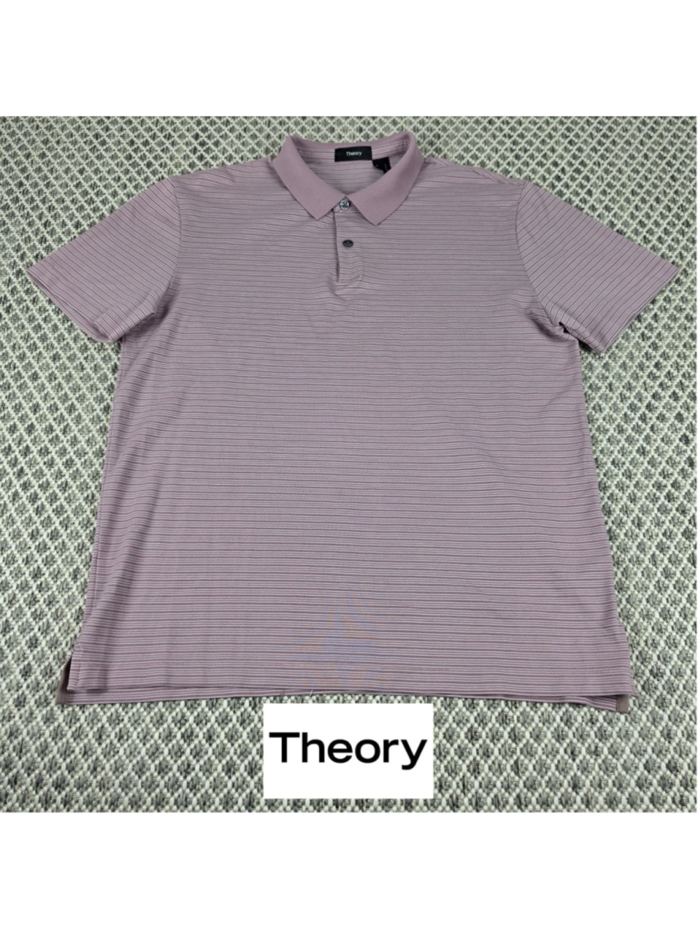 Theory Sandhurst Pique Stripe Polo Shirt Mens Large Pink Pima Cotton Peru